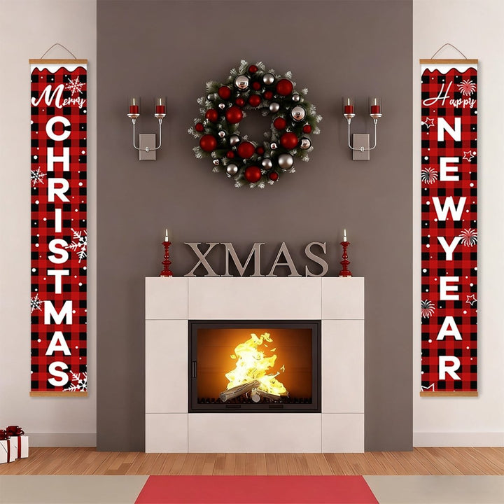 Paint By Numbers KitPorch Sign - Christmas and New Year Letters Plaid - isuvio