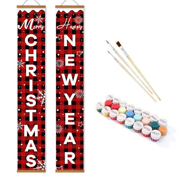 Paint By Numbers KitPorch Sign - Christmas and New Year Letters Plaid - isuvio