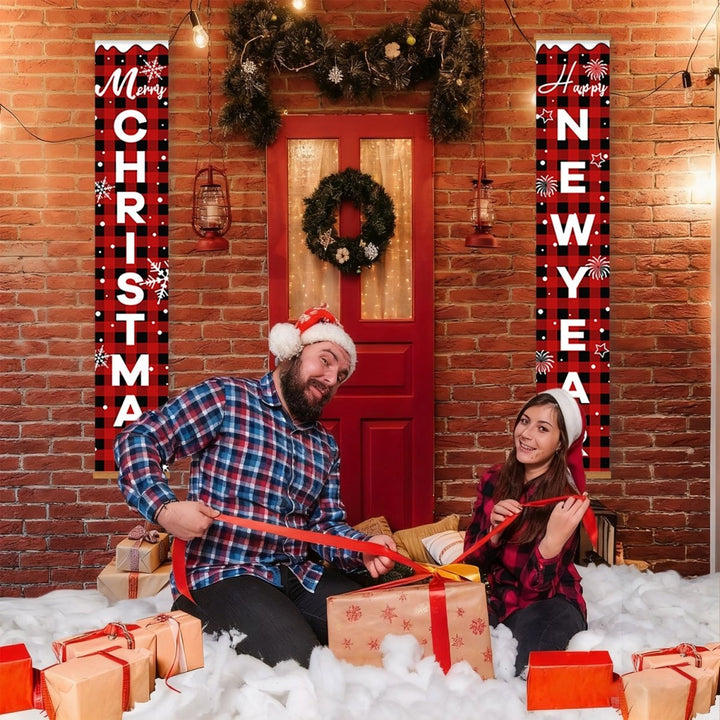 Paint By Numbers KitPorch Sign - Christmas and New Year Letters Plaid - isuvio