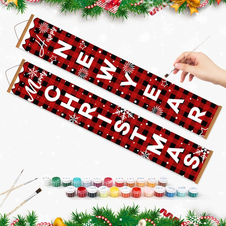Paint By Numbers KitPorch Sign - Christmas and New Year Letters Plaid - isuvio