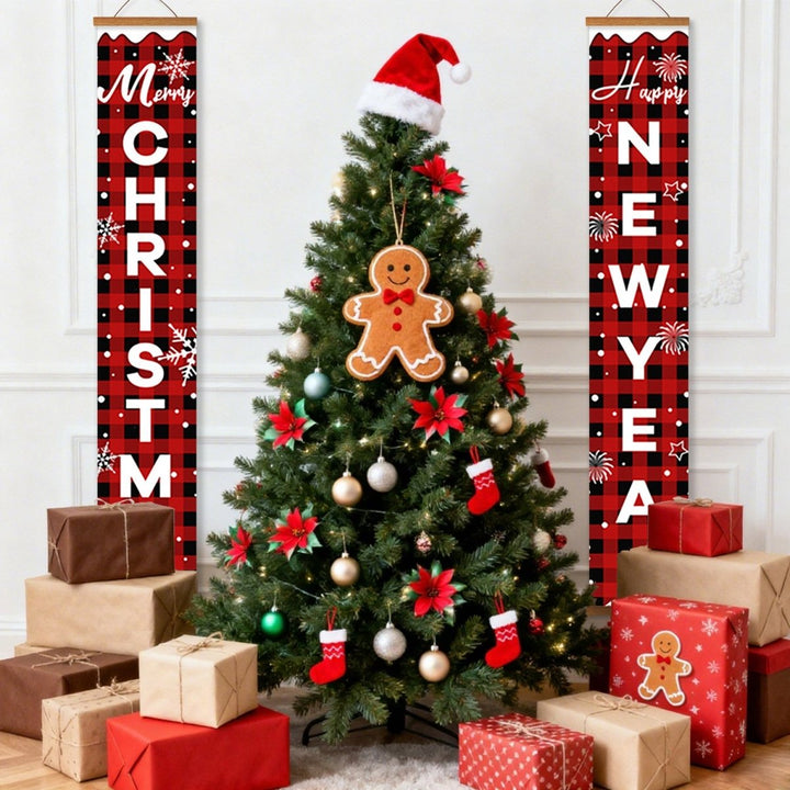 Paint By Numbers KitPorch Sign - Christmas and New Year Letters Plaid - isuvio