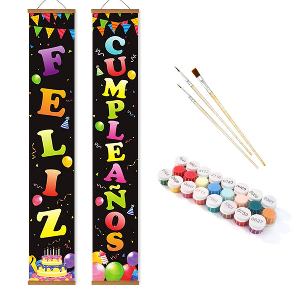 Paint By Numbers KitPorch Sign - Feliz Cumpleaños Color Letters - isuvio