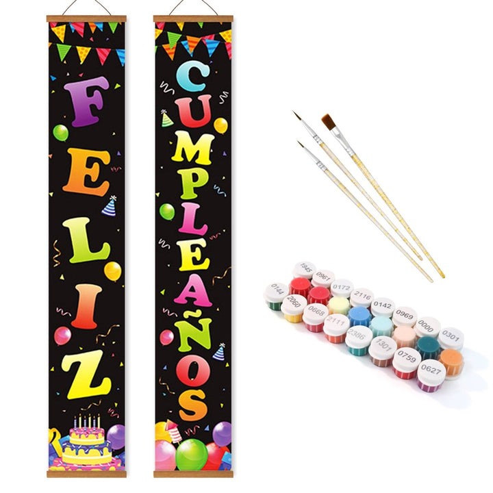 Paint By Numbers KitPorch Sign - Feliz Cumpleaños Color Letters - isuvio