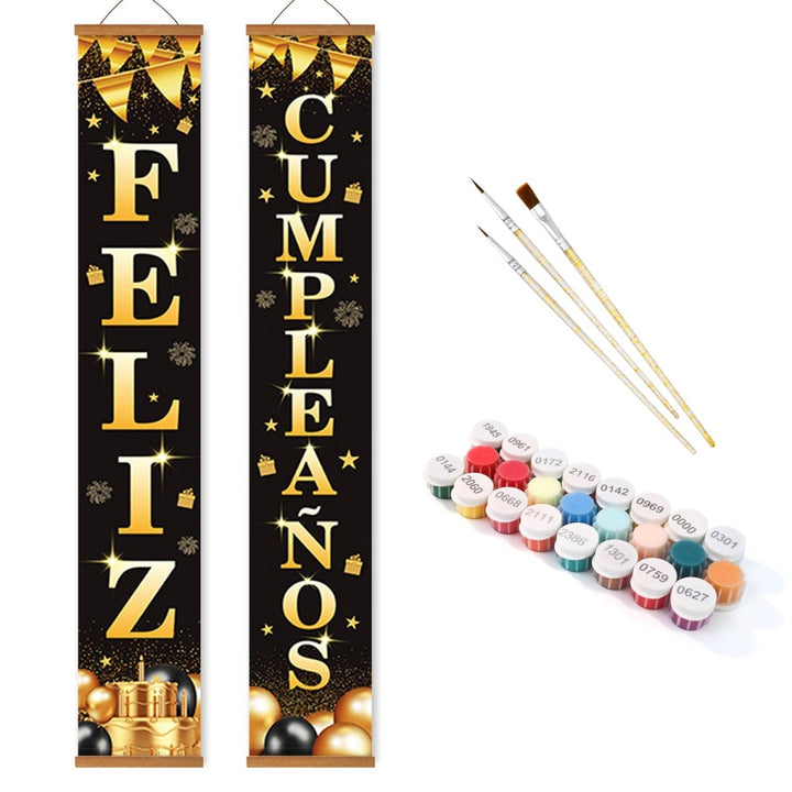 Paint By Numbers KitPorch Sign - Feliz Cumpleaños Gold Letters - isuvio