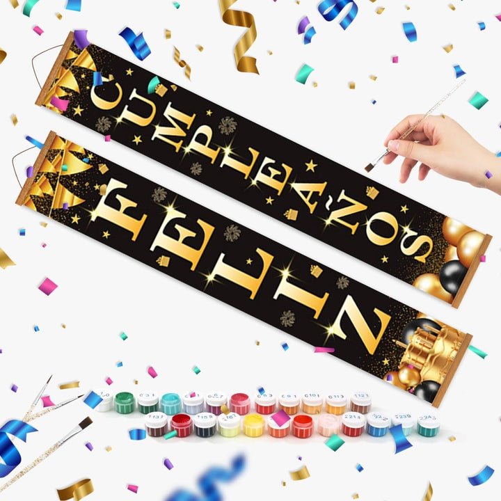 Paint By Numbers KitPorch Sign - Feliz Cumpleaños Gold Letters - isuvio