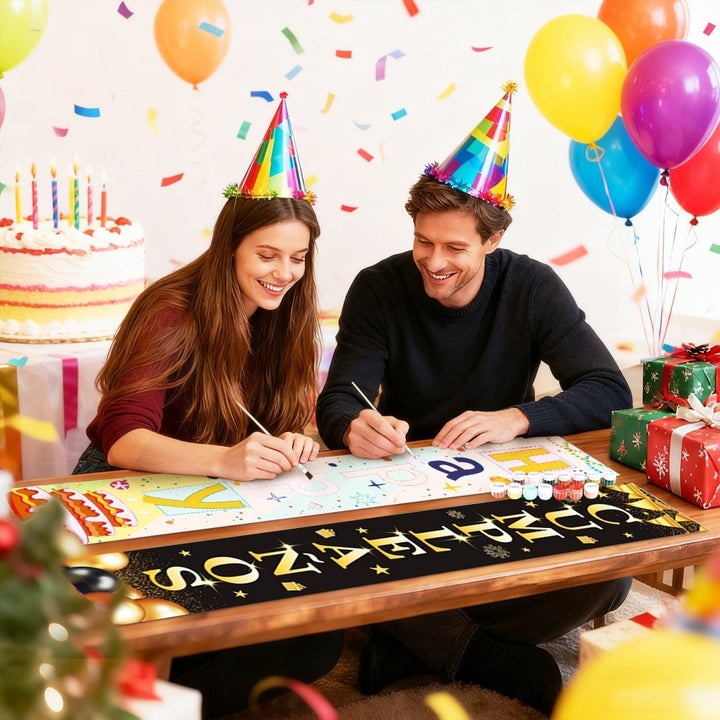 Paint By Numbers KitPorch Sign - Feliz Cumpleaños Gold Letters - isuvio