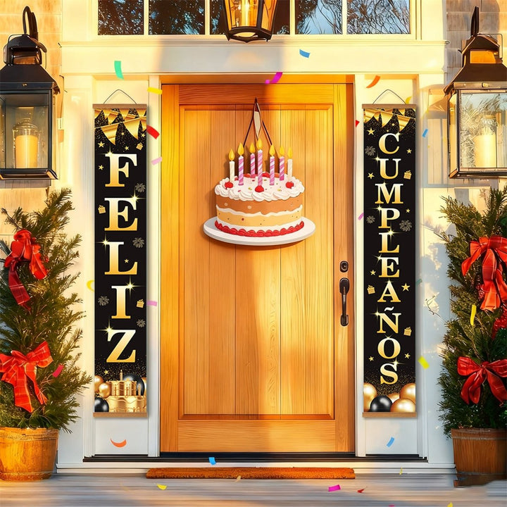 Paint By Numbers KitPorch Sign - Feliz Cumpleaños Gold Letters - isuvio