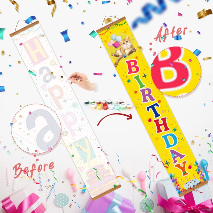 Paint By Numbers KitPorch Sign - Happy Birthday Balloons and Candles - isuvio