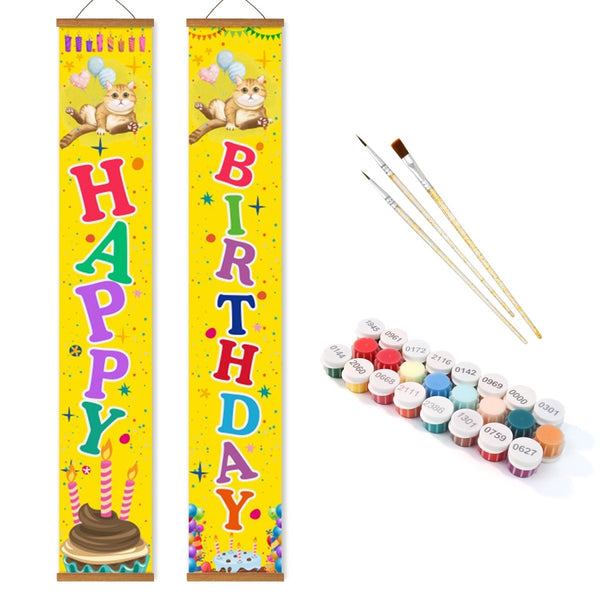 Paint By Numbers KitPorch Sign - Happy Birthday Balloons and Candles - isuvio