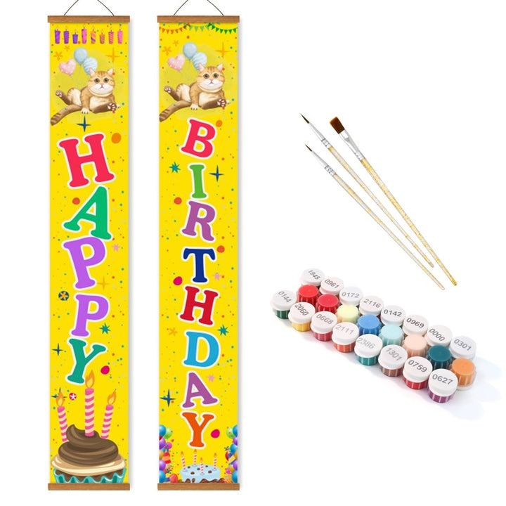 Paint By Numbers KitPorch Sign - Happy Birthday Balloons and Candles - isuvio