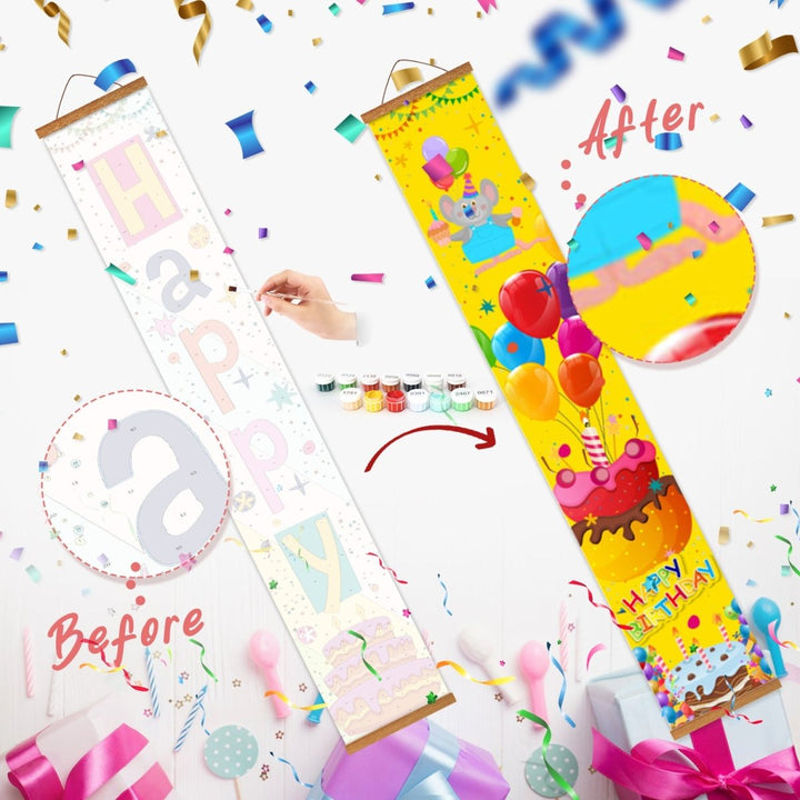 Paint By Numbers KitPorch Sign - Happy Birthday Balloons Yellow - isuvio