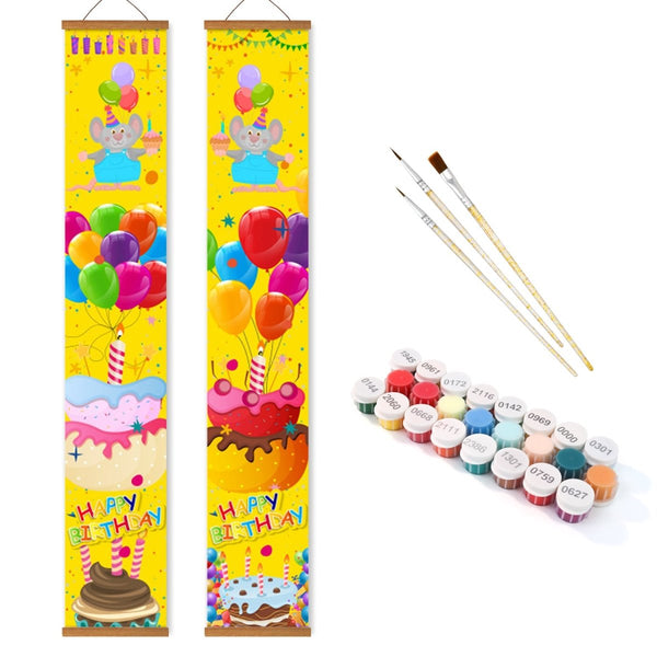 Paint By Numbers KitPorch Sign - Happy Birthday Balloons Yellow - isuvio