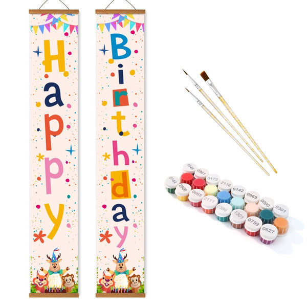 Paint By Numbers KitPorch Sign - Happy Birthday Confetti Streamers - isuvio