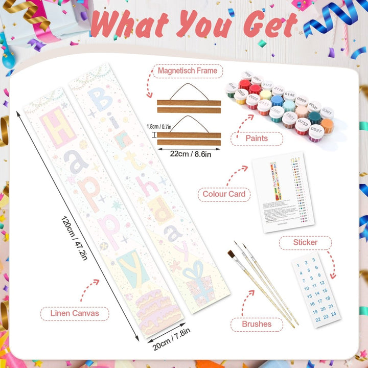 Paint By Numbers KitPorch Sign - Happy Birthday Confetti Streamers - isuvio