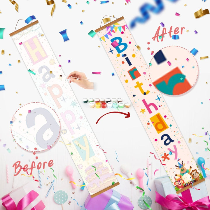 Paint By Numbers KitPorch Sign - Happy Birthday Confetti Streamers - isuvio