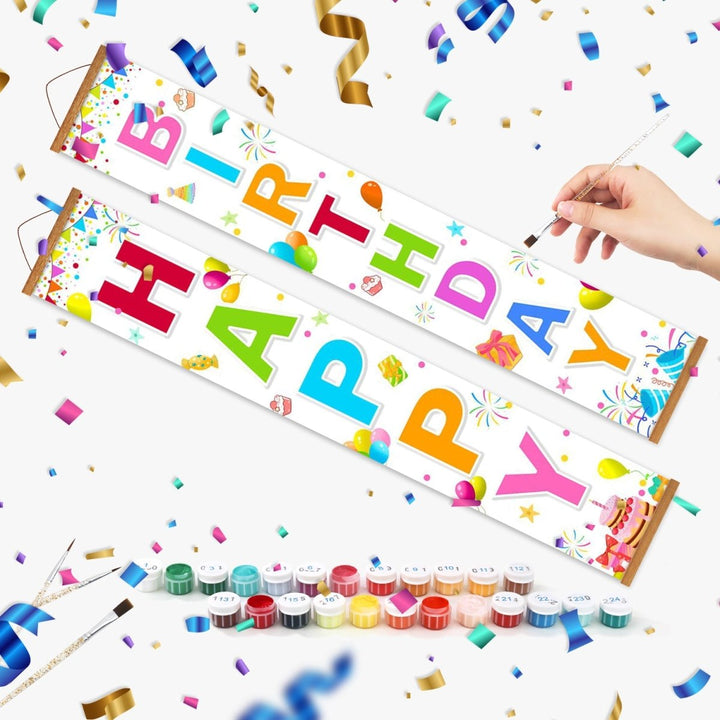 Paint By Numbers KitPorch Sign - Happy Birthday Confetti White - isuvio