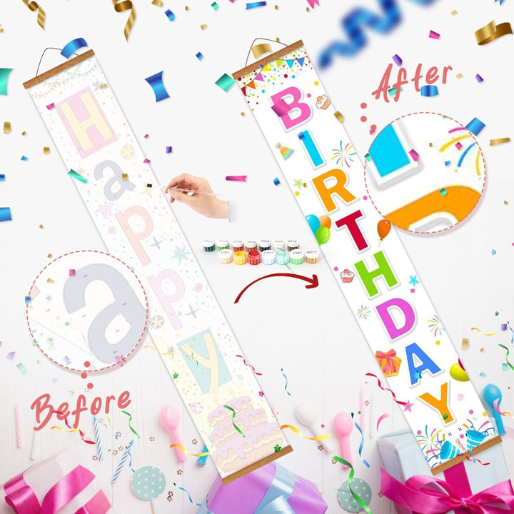 Paint By Numbers KitPorch Sign - Happy Birthday Confetti White - isuvio