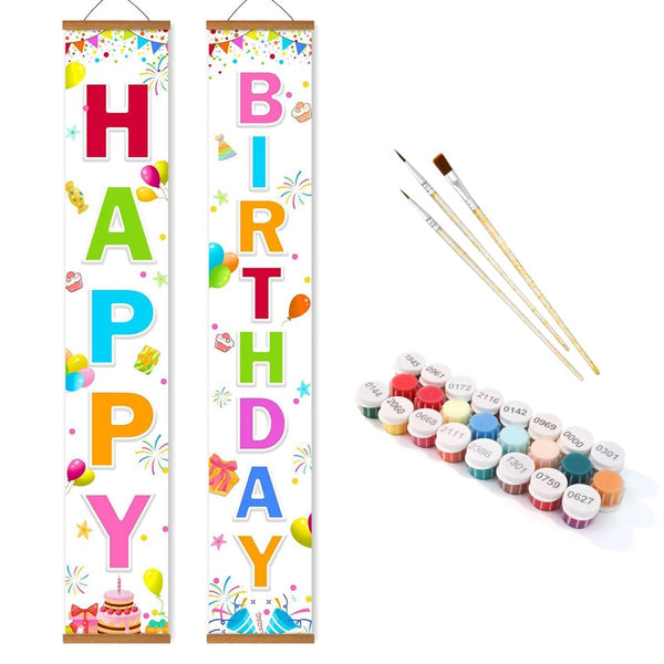 Paint By Numbers KitPorch Sign - Happy Birthday Confetti White - isuvio