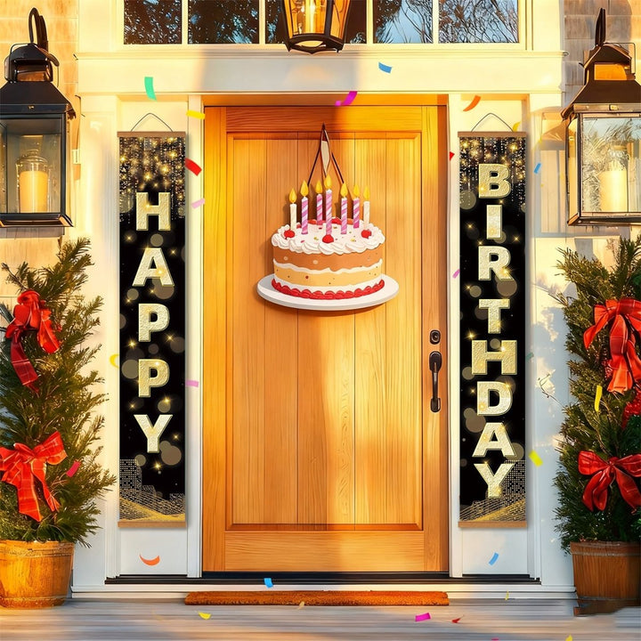 Paint By Numbers KitPorch Sign - Happy Birthday Gold Black Letters - isuvio