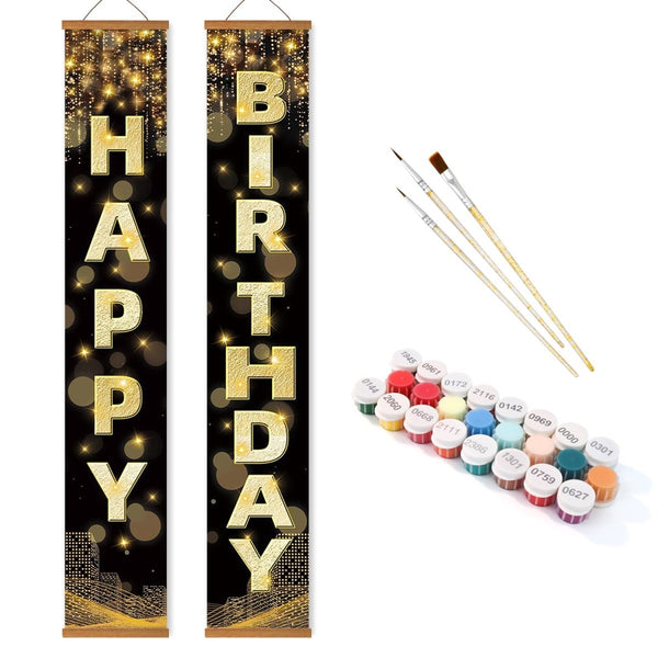 Paint By Numbers KitPorch Sign - Happy Birthday Gold Black Letters - isuvio
