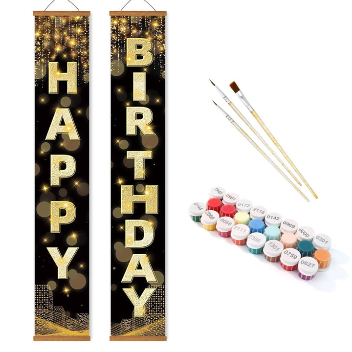 Paint By Numbers KitPorch Sign - Happy Birthday Gold Black Letters - isuvio
