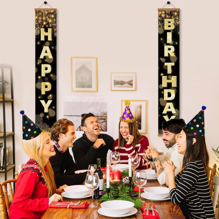 Paint By Numbers KitPorch Sign - Happy Birthday Gold Black Letters - isuvio