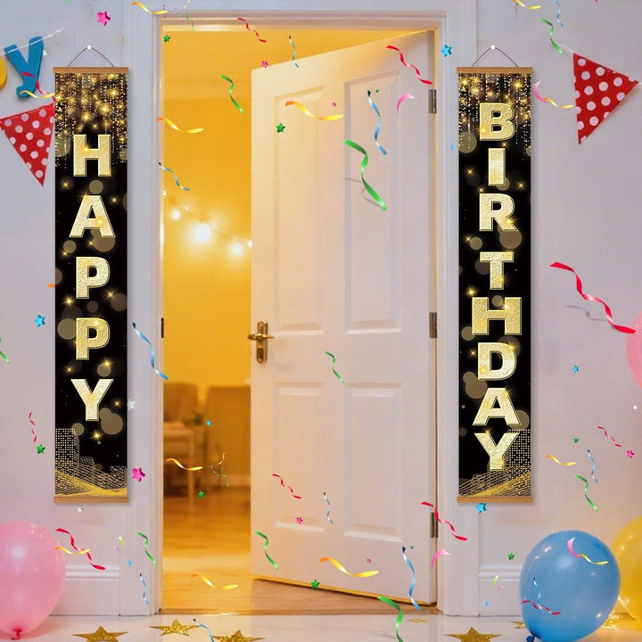 Paint By Numbers KitPorch Sign - Happy Birthday Gold Black Letters - isuvio