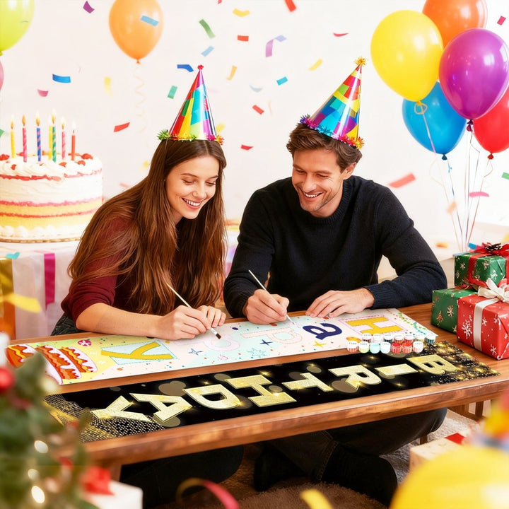 Paint By Numbers KitPorch Sign - Happy Birthday Gold Black Letters - isuvio