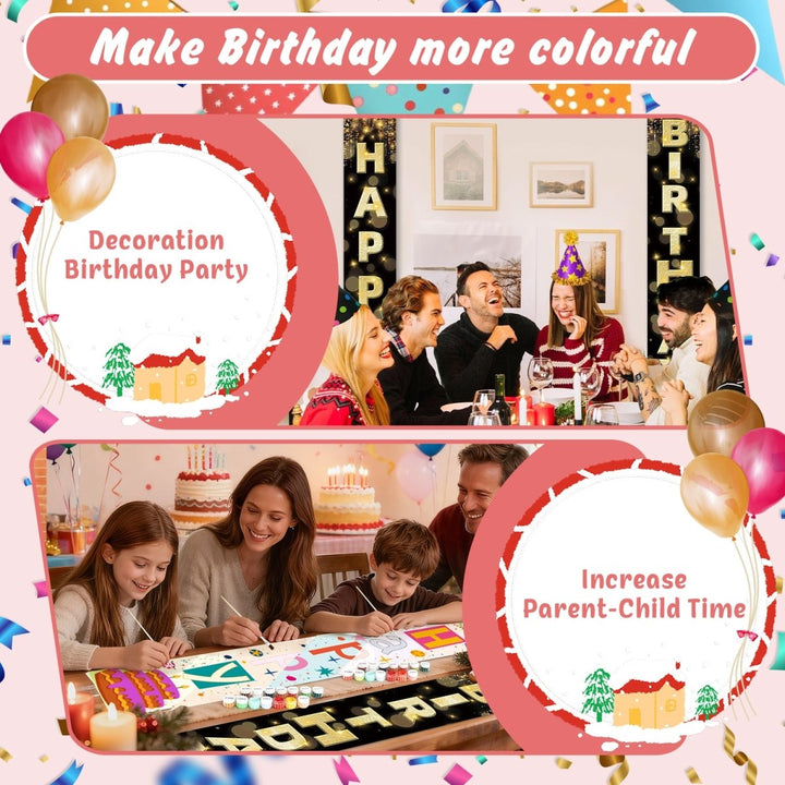 Paint By Numbers KitPorch Sign - Happy Birthday Gold Black Letters - isuvio