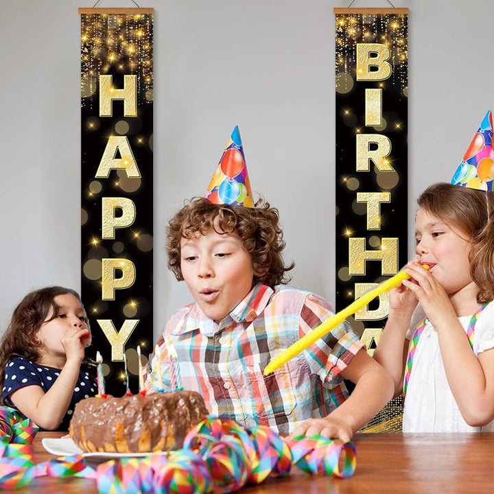 Paint By Numbers KitPorch Sign - Happy Birthday Gold Black Letters - isuvio