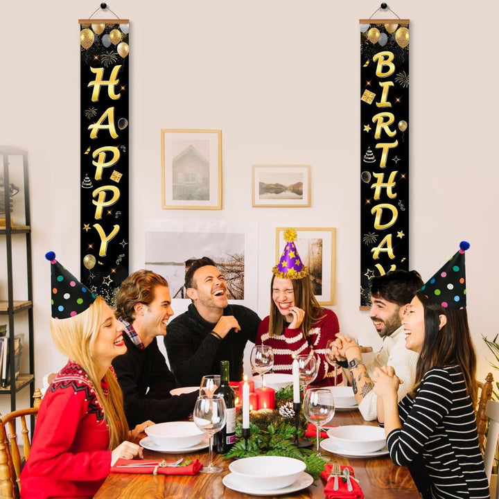 Paint By Numbers KitPorch Sign - Happy Birthday Gold Script Black - isuvio
