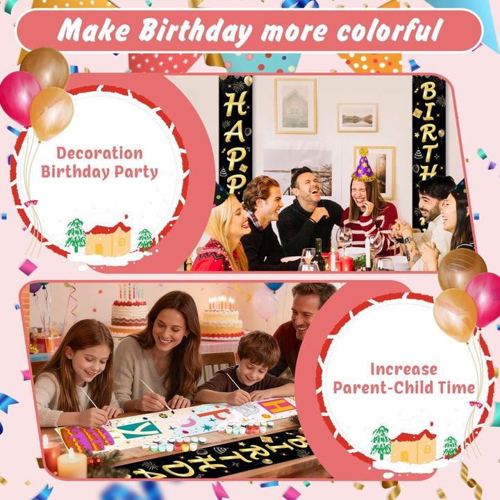 Paint By Numbers KitPorch Sign - Happy Birthday Gold Script Black - isuvio