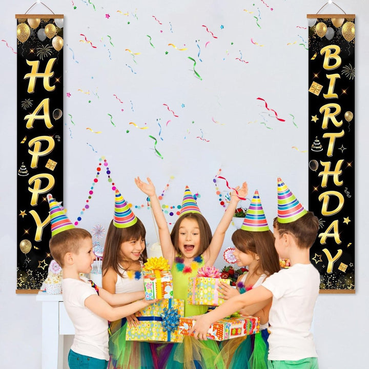 Paint By Numbers KitPorch Sign - Happy Birthday Gold Script Black - isuvio