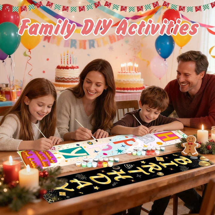 Paint By Numbers KitPorch Sign - Happy Birthday Gold Script Black - isuvio