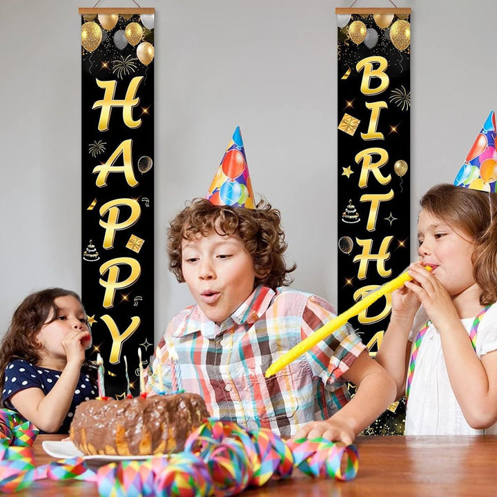 Paint By Numbers KitPorch Sign - Happy Birthday Gold Script Black - isuvio