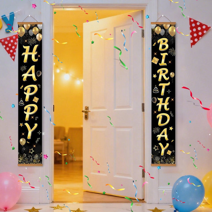 Paint By Numbers KitPorch Sign - Happy Birthday Gold Script Black - isuvio