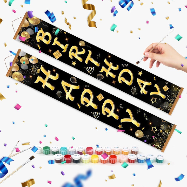 Paint By Numbers KitPorch Sign - Happy Birthday Gold Script Black - isuvio