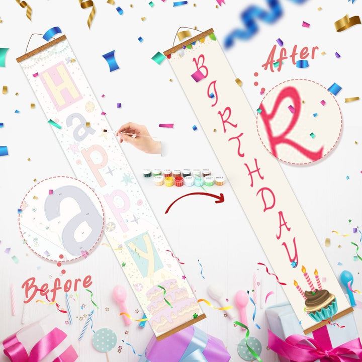 Paint By Numbers KitPorch Sign - Happy Birthday Letters with Cakes - isuvio