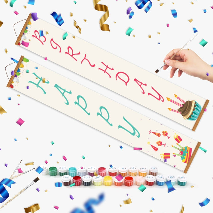 Paint By Numbers KitPorch Sign - Happy Birthday Letters with Cakes - isuvio