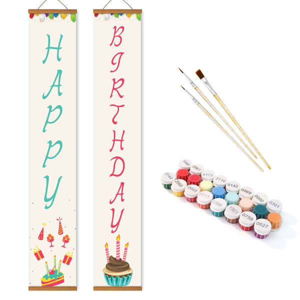 Paint By Numbers KitPorch Sign - Happy Birthday Letters with Cakes - isuvio