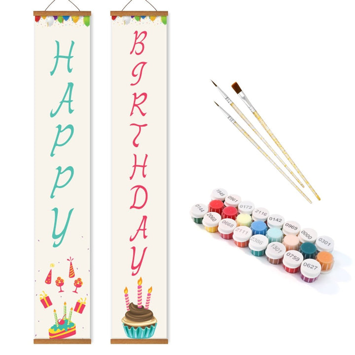 Paint By Numbers KitPorch Sign - Happy Birthday Letters with Cakes - isuvio