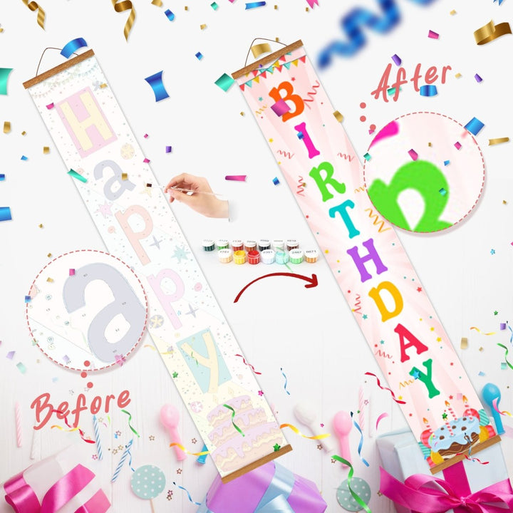 Paint By Numbers KitPorch Sign - Happy Birthday Multicolor Letters - isuvio