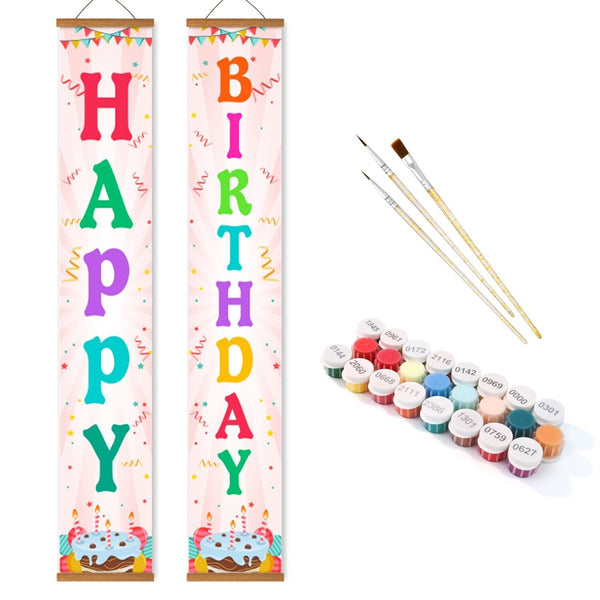 Paint By Numbers KitPorch Sign - Happy Birthday Multicolor Letters - isuvio