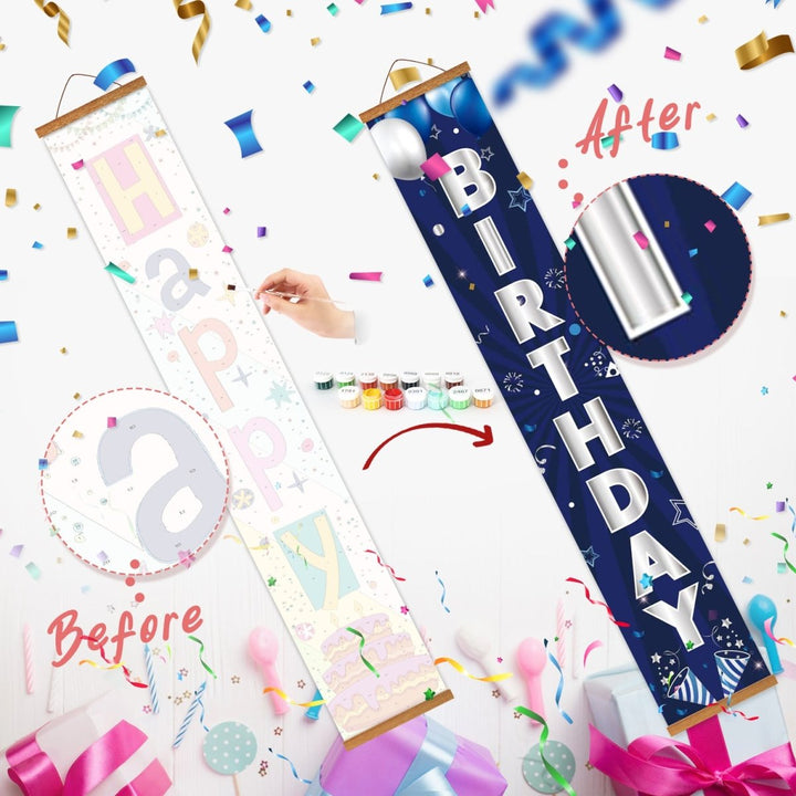 Paint By Numbers KitPorch Sign - Happy Birthday Navy Balloons - isuvio