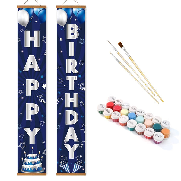Paint By Numbers KitPorch Sign - Happy Birthday Navy Balloons - isuvio