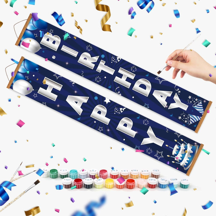 Paint By Numbers KitPorch Sign - Happy Birthday Navy Balloons - isuvio