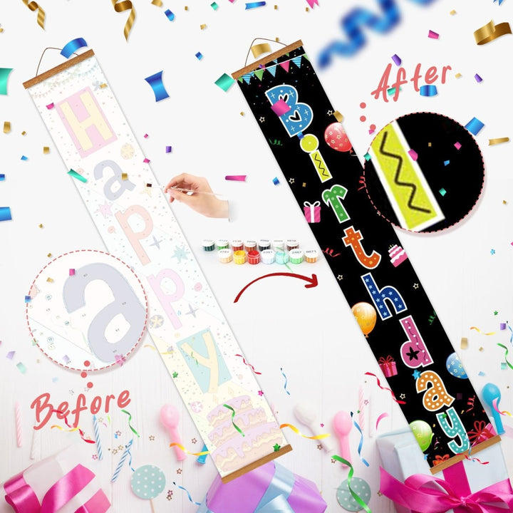 Paint By Numbers KitPorch Sign - Happy Birthday Neon Doodles Black - isuvio