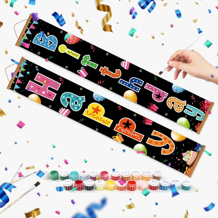 Paint By Numbers KitPorch Sign - Happy Birthday Neon Doodles Black - isuvio