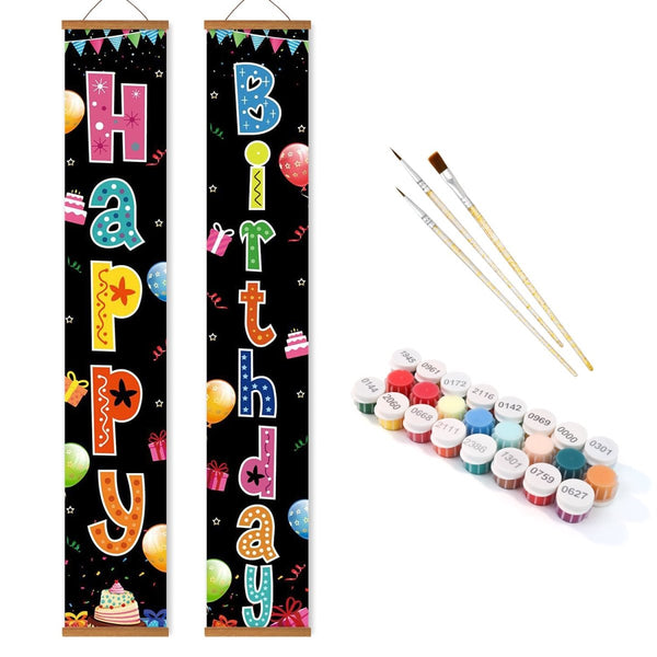 Paint By Numbers KitPorch Sign - Happy Birthday Neon Doodles Black - isuvio