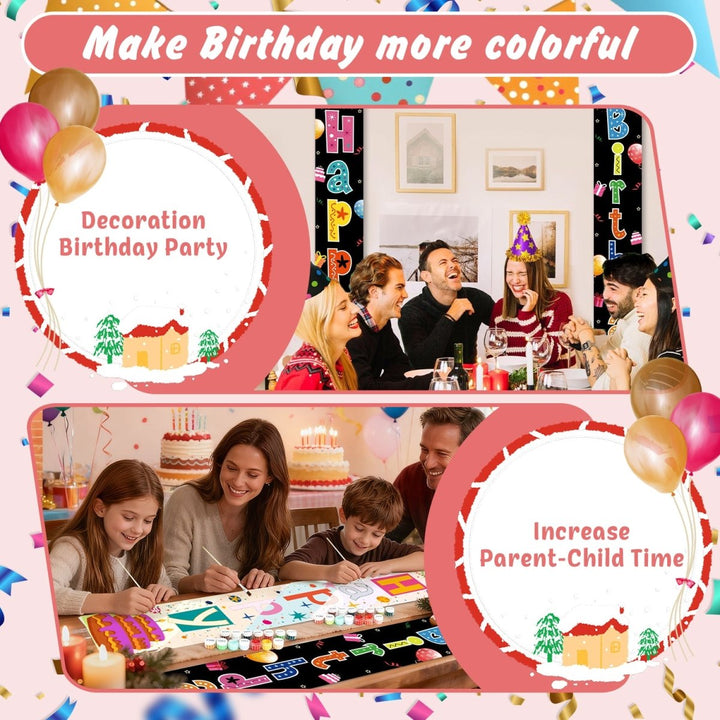 Paint By Numbers KitPorch Sign - Happy Birthday Neon Doodles Black - isuvio